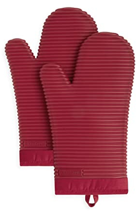 KitchenAid Ribbed Soft Silicone Oven Mitt Set, 7x13, Passion Red