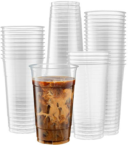Crystal Clear PET Cups for Iced Coffee,Milkshake, Cold Drinks, Slush, Smoothy's, Slurpee, Ice cream, Dessert, Party's, Plastic Disposable Cups (50, 32 oz)