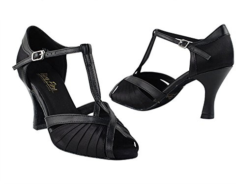 Very Fine Womens Wide Dance Shoe Gabriella Bachata Swing Salsa Latin Ballroom Black Satin 2.5 Heel US 8 M