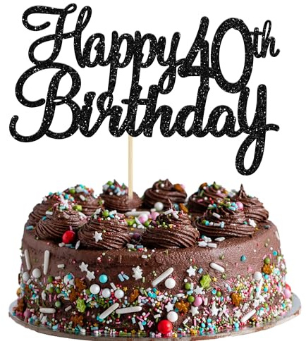 Gyufise 3 Pack Happy 40th Birthday Cake Topper Black Glitter Cheers to 40 Fabulous Cake Decoration for 40th Birthday Party Decoration Supplies