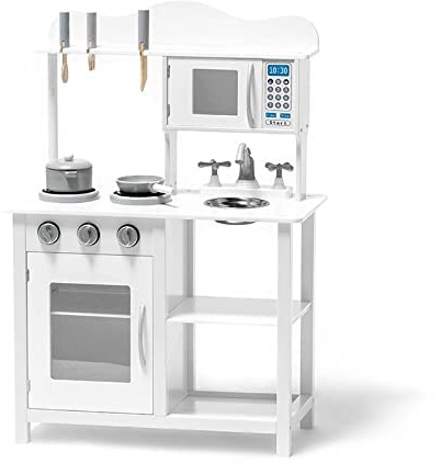 ATAA Toys Cuisine pour Enfants en Bois avec Accessoires- Blanc - Cuisinière pour garçon et Fille en Bois avec Accessoires