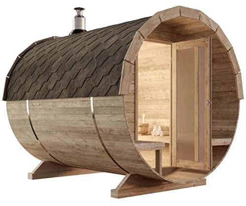 FinnTherm Fasssauna Saunafass Außensauna Carrie 2 Sitzbänke aus Holz Wandstärke 42 mm