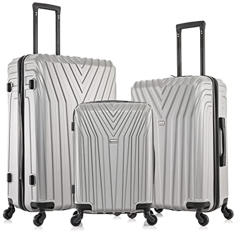 InUSA VASTY Luggage with Spinner Wheels | Durable Lightweight Hardshell SuitcaseTravel Sets with Handle and Trolley | (20in 24in 28in) 3 Piece Luggage Set | Grey
