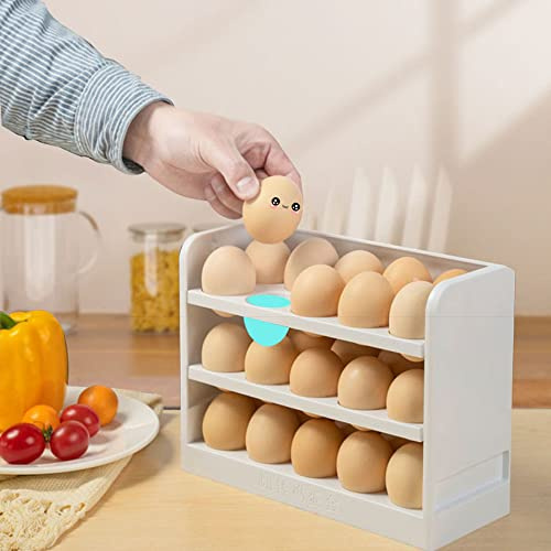 Hosoncovy 3 Tier Egg Holder Rack Storage Organizer for Refrigerator, Kitchen Countertop - Holds 30 Eggs, White