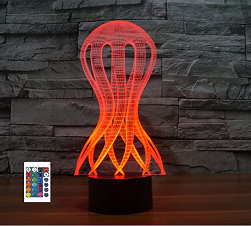 SUPERRUIDALONG 3D Ozean Quallen Fernbedienung 16 Farben Nachtlichter Illusion Acryl LED Tischlampe Nachttischlampe Kinder Schlafzimmer Schreibtisch Dekor Geburtstag Geschenke Spielzeug für Kinder