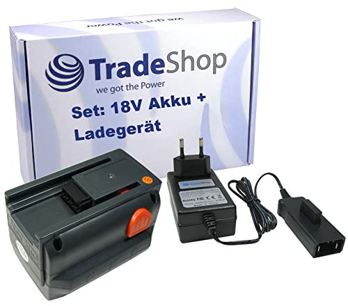 Trade-Shop 2in1 Set: Li-Ion Akku 18V / 3000mAh + Schnell-Ladegerät kompatibel mit Gardena Rasentrimmer AccuCut 400 Li (8840-20), Turbotrimmer AccuCut 400 Li 8840
