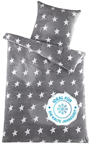 Kuscheli Ropa de cama de invierno de felpa con diseño de estrellas Nicky-Teddy de cachemira, tacto 135 – 155 – 200 x 200 cm, forro polar coral