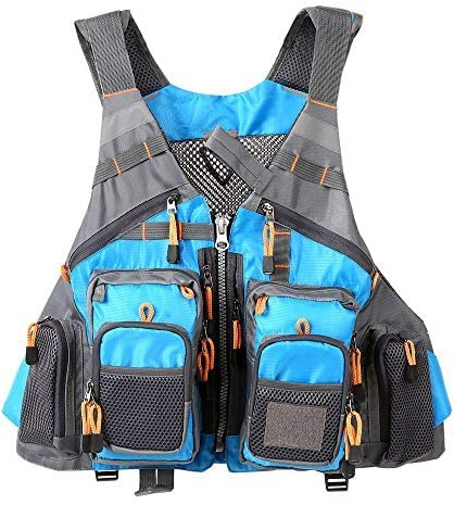 JKSPORTS Fly Fishing Vest, Fishing Safety Life Jacket for Swimming Sailing Boating Kayak Floating Multifunction Breathable Backpack for Men and Women Vest/Kayak (Blue,with Foam)