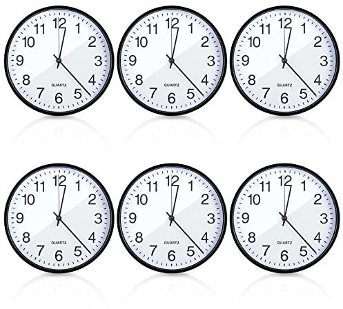 Batiyeer 6 Pcs 6 Pcs Silent Wall Clock Bulk 10 Inch Non Ticking Modern Wall Clocks Battery Operated for Classroom Home Office Kitchen School Living Room Decor (Black)