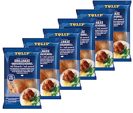 TULIP 6x 600 g Grill-Haxe mit Schwarte | Tafelfertig Kross Gegart Vakuumverpackt | Schweinshaxe einfach im Backofen zubereitet in ca. 30-40 Minuten | Ohne Kühlung