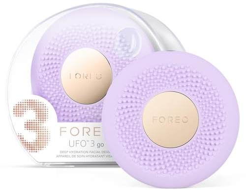Foreo Ufo 3 Go, Dispositivo da Viaggio per Maschera Viso Antirughe, Idratazione, Terapia a Luce Rossa e LED a Spettro Completo, Termoterapia, Massaggio T-Sonic, Compatto, Lavender