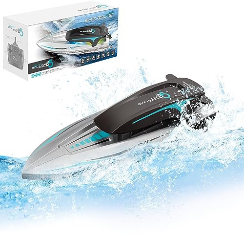 OBEST Ferngesteuerte Boot mit LED-Licht, 20+ km/h RC Boot Hohegeschwindigkeit, 2,4 GHz Dual Drive Rennboote Haiboot mit 2 Wiederaufladbarer Batterie, Kinder Yacht Boote Spielzeug für Pools und Seen