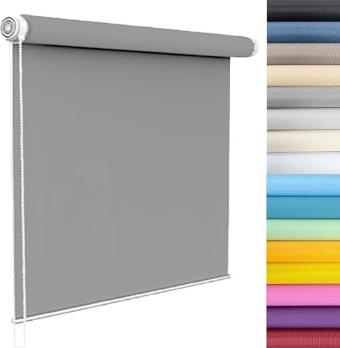 Fensterrollo für Fenster & Türen 40 x 220 cm Blickdicht, Sichtschutz, Blendschutz Deckenmontag Seitenzugrollo Inkl Montage-Teile, für Fenster und Türen, Hellgrau
