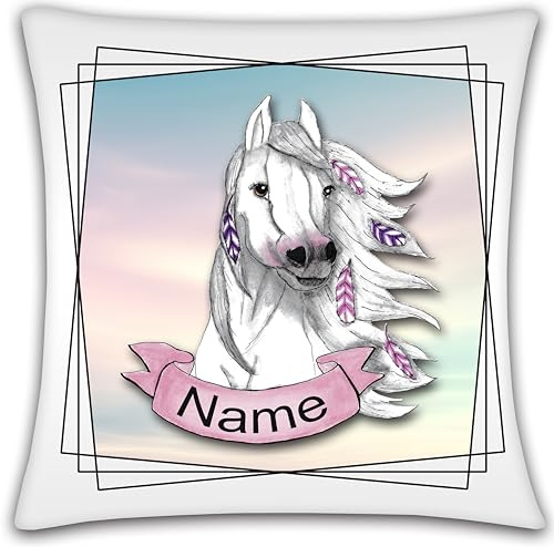 Maus-Design Kissen personalisiert mit Name Pferd | wahlweise mit Füllung, satiniert, kuschlig, mit farbiger Rückseite