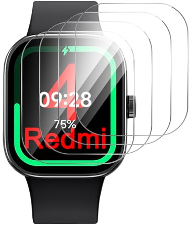 GIOPUEY Protector de Pantalla para Redmi Watch 4, [4 Unidades] HD Vidrio Templado láminas Protectora [Cobertura Completa] con Capa Oleófoba - Transparente