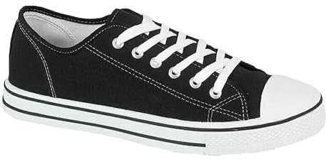 Womens Ladies Gym Trainers Canvas Shoes Plimsolls Casual Flat Lace Up Pumps Size Black-White 5