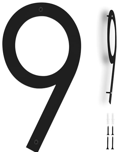 Powerful House Numbers 12 Inch, Large Black Door Number 9 for Outside, Modern Floating House Signs for Street Address, Weatherproof & Rustproof, 3D Metal Plaque (Number 9)