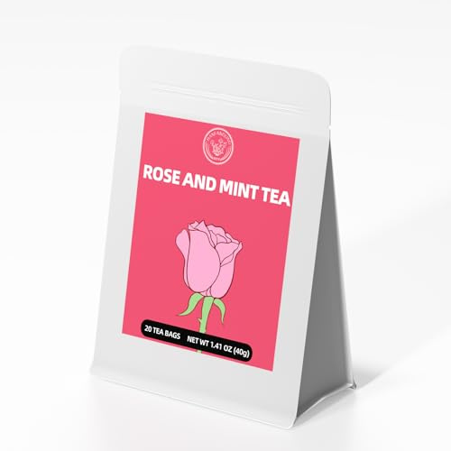 HANGFANGLING Rosen Minze Tee,Fördert Die Verdauung,Beruhigt und Entspannt,Lindert ängste,Hilft Beim Einschlafen,Erfrischt Den Atem,Hautpflege Und Schönheit,Geschenktee (20 Teebeutel). | Sommergetränk, Kräutertee, Koffeinfrei, 0 Kalorien, Rein natürlich, Ohne Zusatzstoffe, 20 Beutel