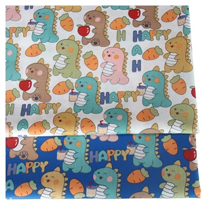 FUYA 160 cm x 100 cm x 2 Stück Dinosaurier-Rettich-Baumwollstoff, Patchwork-Stoff, handgefertigt, DIY, Quilten, Nähen, Baby- und Kinderlaken, Kleidermaterial