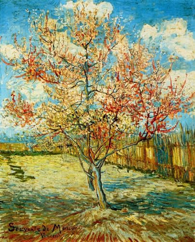 MAFANG 5D Diamond Painting „Blühender Pfirsichbaum“ Van Gogh Ölgemälde Runder Vollbohrer Strass Kreuzstich Stickerei Kunst，Diy Kunsthandwerk Für Anfänger Geschenke，Heimdekoration 50x70cm