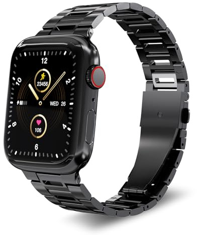 FiNESTONE Metallarmband för Apple Watch – rostfritt stål armband för Apple Watch 49 mm 46 mm 45 mm 44 mm 42 mm 41 mm 40 mm – ihåligt metallarmband kompatibelt med Apple Watch Ultra Series 10/9/8/7/6/5