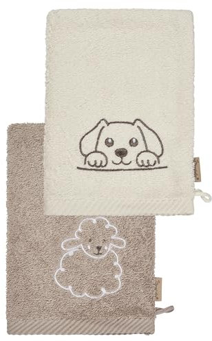 Sterntaler Waschlappen 2er Pack Bauernhof - Frottee Babywaschhandschuh aus saugfähiger, weicher Baumwolle, sorgt für Spaß beim Baden und Duschen - Baby und Kinder Waschlappen mit Stickerei, sandfarben
