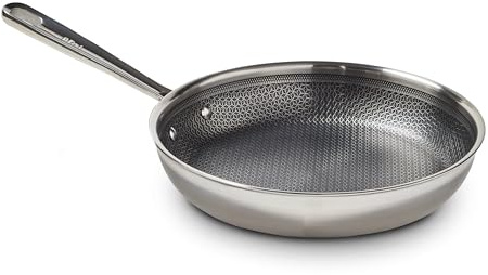 T-Fal HybridMesh Tri-Ply Stainless Steel Fry Pan 8 Inch, Induction Oven Safe 500F, Metal Utensil Safe, Ideal for Searing, Cookware, Dishwasher Safe Pots and Pans, Needs Pre-Heating, Silver/Black