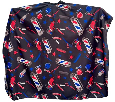 Gabri Professional Barber Cape Gown - Premium Hairdressing Cape for Hair Salon - Waterproof Hair Cutting Capes and Gowns for Barber Shops (Tools Pattern (Black Red & Blue), 150cm (L) x 115cm (W))