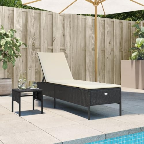 Somanki Sonnenliege mit Tisch und Auflage Schwarz Poly-Rattan, Gartenliege, Liegestuhl, Sonnenstuhl, Sonneninsel Outdoor, Liegen, Gartenmöbel, Bäderliege, Relaxliege - 4002728