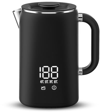 Hervidor eléctrico, hervidor de agua con pantalla táctil LED de 1,7 L, hervidor inteligente con control de temperatura, hervidor de acero inoxidable con retención de temperatura,