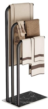 Yawinhe Porte Serviette sur Pied, avec 3 Barres, Support Salle de Bain en Acier Inoxydable, pour Vêtements, 39x26x90cm, Noir, SMJ001B