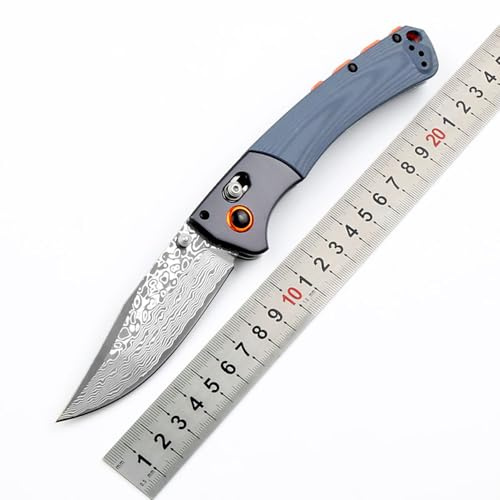 Joa Taschenmesser Klappmesser Damast aus Stahl Damaszener Damaskus Faltbar Outdoor edc messer Survival Jagdmesser Scharfes Einhandmesser mit Knopfdruck Axis lock & clip, Blau G10, Geschenk für männer