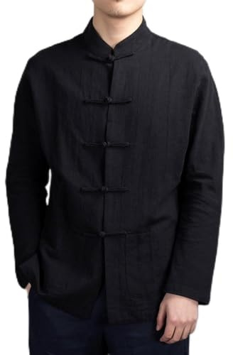 SPORTARC Chinese Traditional Kung Fu Tai Chi Coat Jacket Men's Tang Suit Uniform, Button Up, Stand Collar (XL Black)