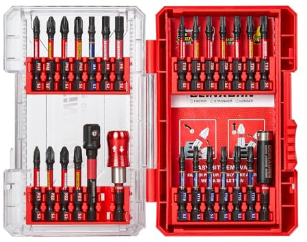 Geinxurn Coffret de 27 Embouts de Vissage en Acier S2 Magnétique, (TX-, TR-, PZ-, PH-, Hex-) Emoubut pour Tournevis Visseuse aux Chocs, et Porte-embouts Adaptateur de Douille avec Boîte de Rouge