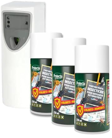 Protecta Diffuseur Automatique d'Insecticides avec 3 Recharges, Protection 24 Semaines, Contre Insectes Volants et Rampants, Blanc