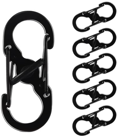 Oiieco S Small Carabiner Clips, 6 Pcs Mini Stainless Steel Dual-Spring S-Shaped Carabiner Keyring Clip with Secure Lock for Outdoor Hiking Fishing Camping Traveling