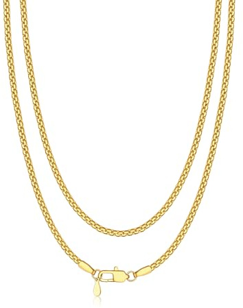 Bandmax Halskette Edelstahl Herren Damen Venezianer Kette für Männer Gliederkette 2/4/6mm Breit Box Link Kette Silber/Gold/Schwarz Venezianisch Briolette Ketten Halsreif Halsschmuck, Länge 35-76cm
