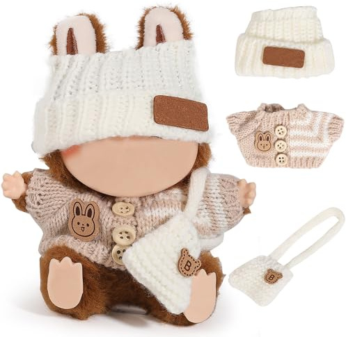 XMBYGY Ropa de muñeca para Labubu (para muñeca de pie/sentada de 17/15 cm) (sin muñeca) - Accesorios de múltiples estilos, ropa de vestir para muñecas, traje incluido ropa + sombrero + bolsa de hombro