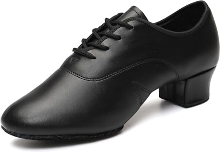 GYUBL Herren Schwarz Leder Tanzschuhe Latein Jazz Salsa Tango Jungen Tanzschuhe Ballsaal Praxis Schuhe 3cm Absatz,42 EU