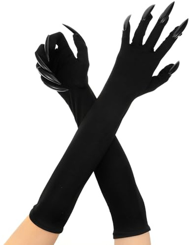 Kifmurase Halloween katt kvinnor tass svart festhandske med långa fingernails och klor cosplay kostymtillbehör för vuxna kvinnor