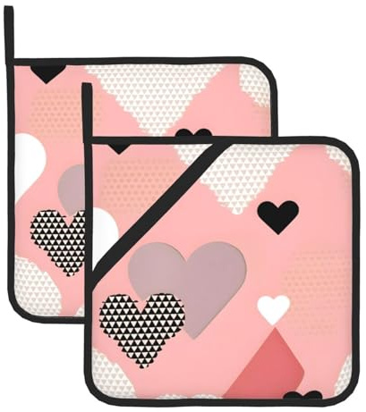 Set di presine astratte con grafico d'amore. con tasche e antiscivolo, facili da pulire, durevoli, adatti per forno, griglia, ecc.