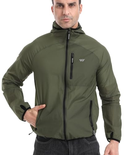 Wulibike Windbreaker Herren Fahrrad Windjacke Ultraleicht Packbare Softshell Fahrradjacke Sommer Laufjacke Unisex Olivgrün A6=L