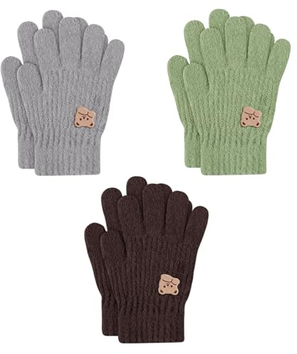 TAGVO 3 Paar Kinder Winterhandschuhe für 3-7 Jahre, Winter Thermo Strickhandschuhe Magische Handschuhe, Vollfinger Handschuhe Laufhandschuhe für Jungen Mädchen Das ideale Geschenk