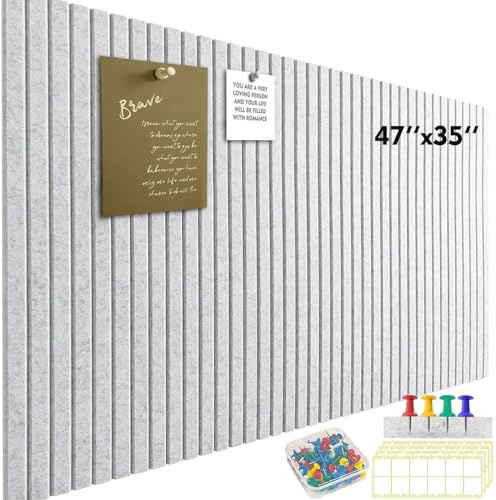 InnoStars Große Filz Pinnwand Selbstklebend, 120 x 90cm Filzboard, dekorative Pinnwand aus Filz, 0.9cm dick, faltbare Fototafel Memotafeln Boards Bulletin Board Wanddekoration für Büro Küche, Hellgrau