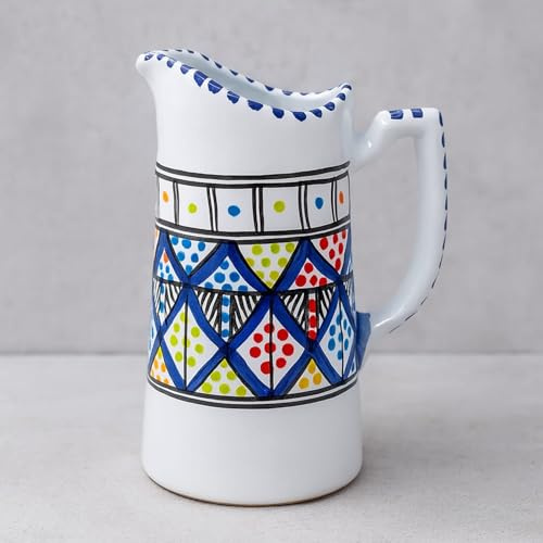 Brocca tunisina in ceramica decorata a mano – Altezza 22 cm, diametro 9 cm – Stile mediterraneo 3110251702 Marocco Turchia Etnico del Mondo