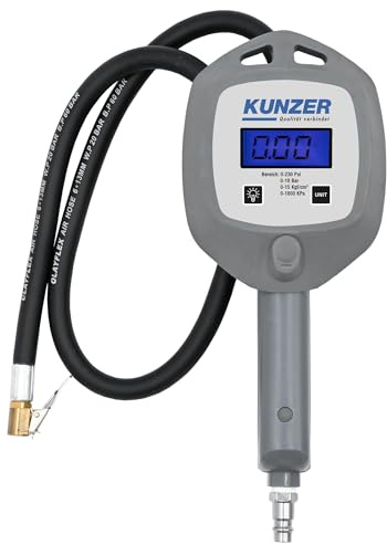 Kunzer 7HRD01 Handreifenfüller digital 0–18 bar - Für PKW- und LKW-Reifen mit 0,8 m Schlauch und 1/4 Anschluss