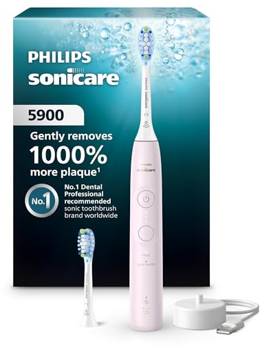Philips Sonicare 5900 Series Electric Toothbrush, Pressure Sensor, 6 Brushing Settings, SmarTimer, BrushPacer, 21-day Runtime, Gentle Professional-Clean Feel, for Sensitive Gums, Light Pink, HX7132/02