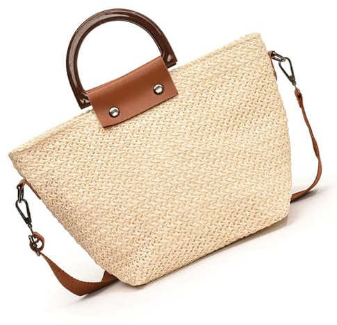 Oxtxuzdm Bolso de playa para mujer, bolso cruzado a juego, tejido a mano, para compras, citas, bolso de mano para mujer, beige, One Size