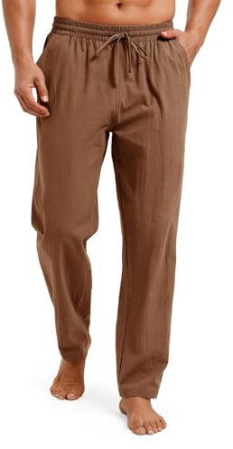 Runcati Pantalon médiéval pour homme - Pantalon Viking Renaissance - Pantalon de pirate - Costume steampunk - En lin - Couleur unie - Pantalon de plage - Pantalon de loisirs - Léger - Vintage