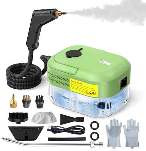 2200W Pulitore a Vapore, 1200 ML Pulitore a Vapore Portatile con 8 Accessori Tubo Flessibile Rinforzato, Riscaldamento 20 Secondi, Steam Cleaner per Cucina, Auto, Pavimento